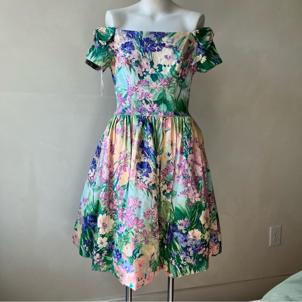 House of Bianchi | Vintage Floral Garden 80s 90s Poofy Off The Shoulder Dress